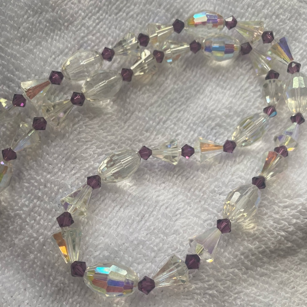 AB crystals and purple crystals necklace